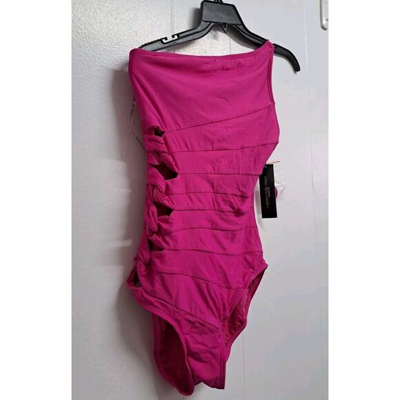 NWTCarmen Marc Valvo One-Shoulder Side-Cutout One-Piece Swimsuit Women's Size 10 - Picture 2 of 13